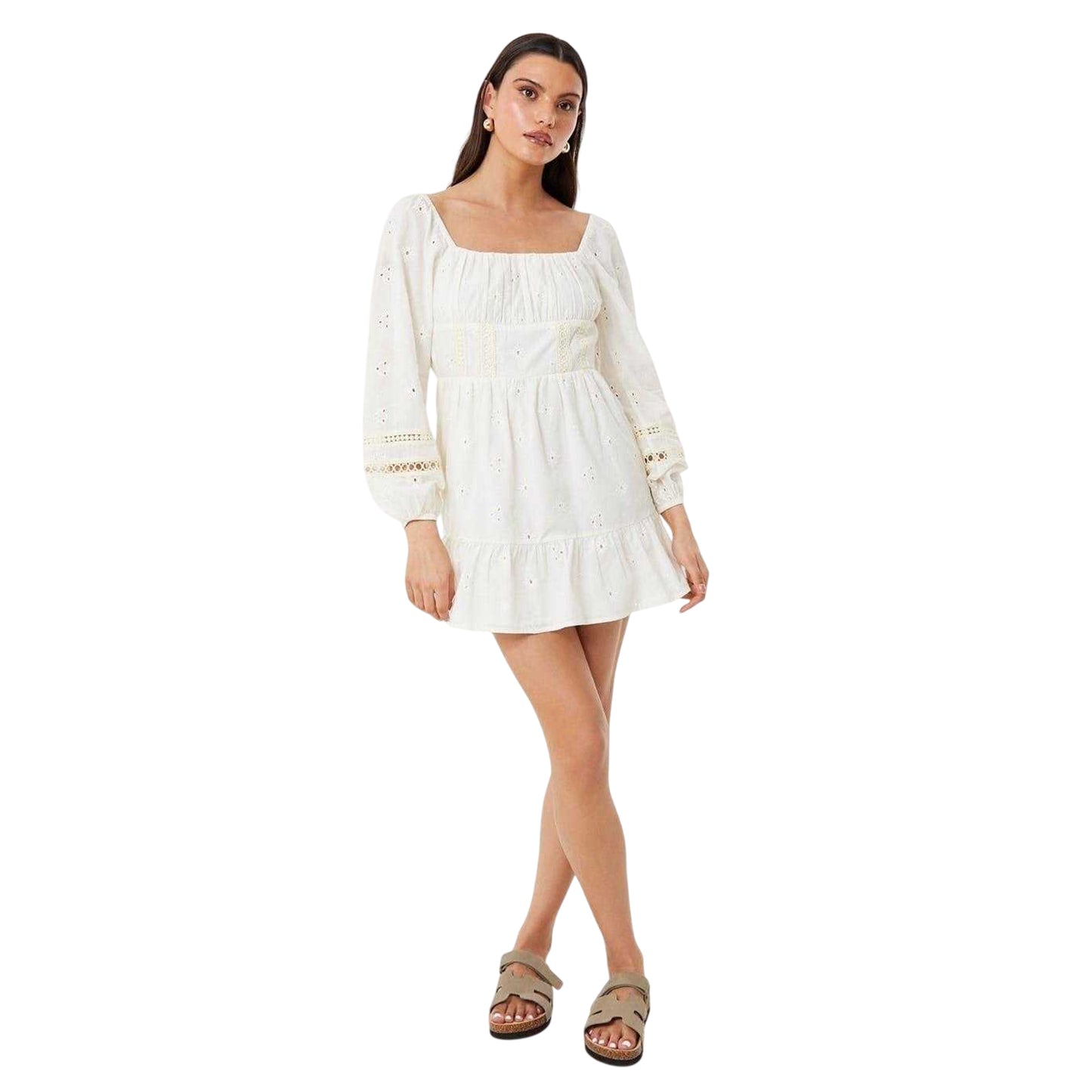 Vintage White - Side - Jack Wills Womens-Ladies Boho Broderie Long-Sleeved Mini Dress