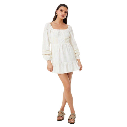 Vintage White - Side - Jack Wills Womens-Ladies Boho Broderie Long-Sleeved Mini Dress