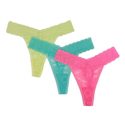 Multicoloured - Front - Be You Womens-Ladies Lace Lace Detail Thong (Pack of 3)