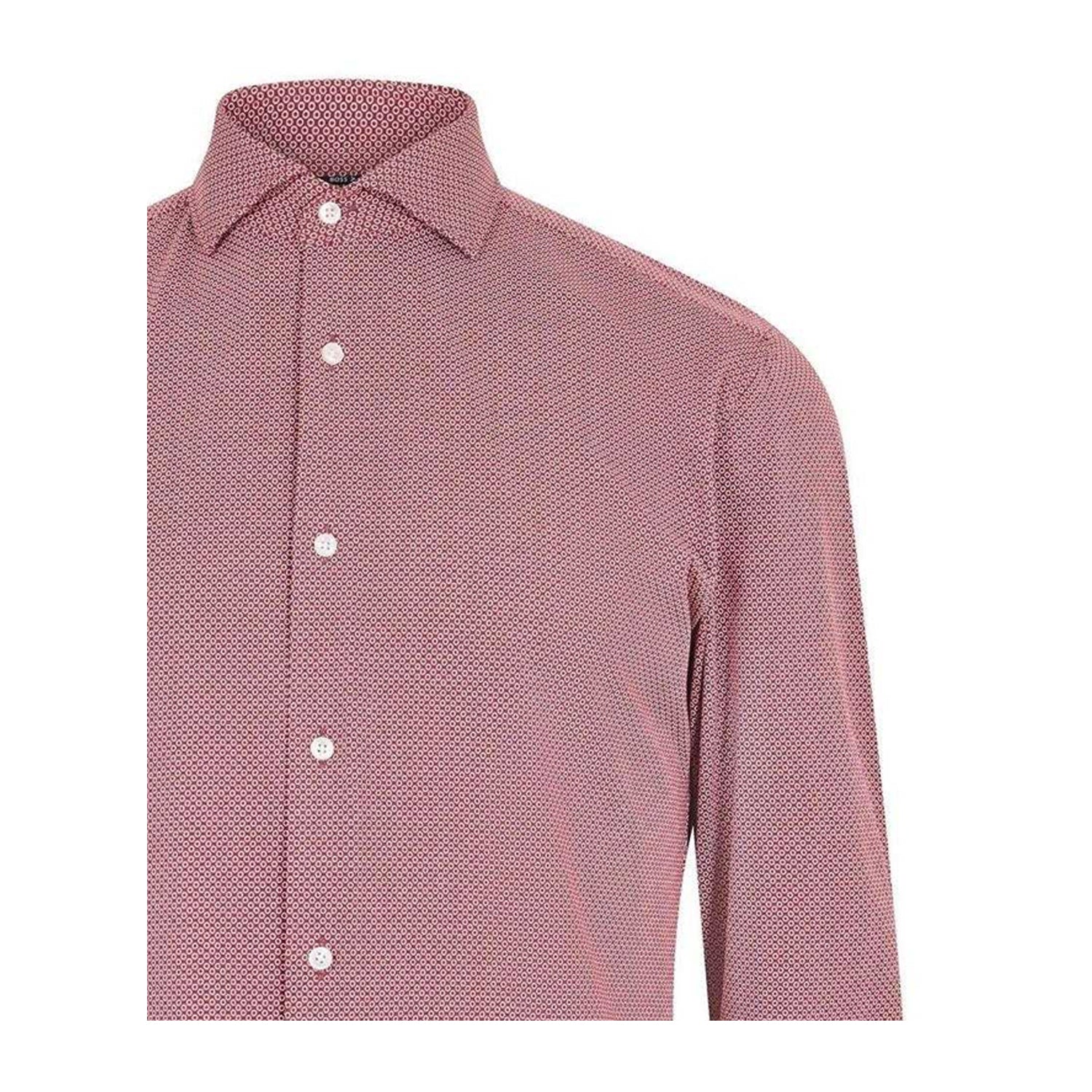 Brown - Back - Boss Mens Geometric Oxford Spread Collar Long-Sleeved Formal Shirt