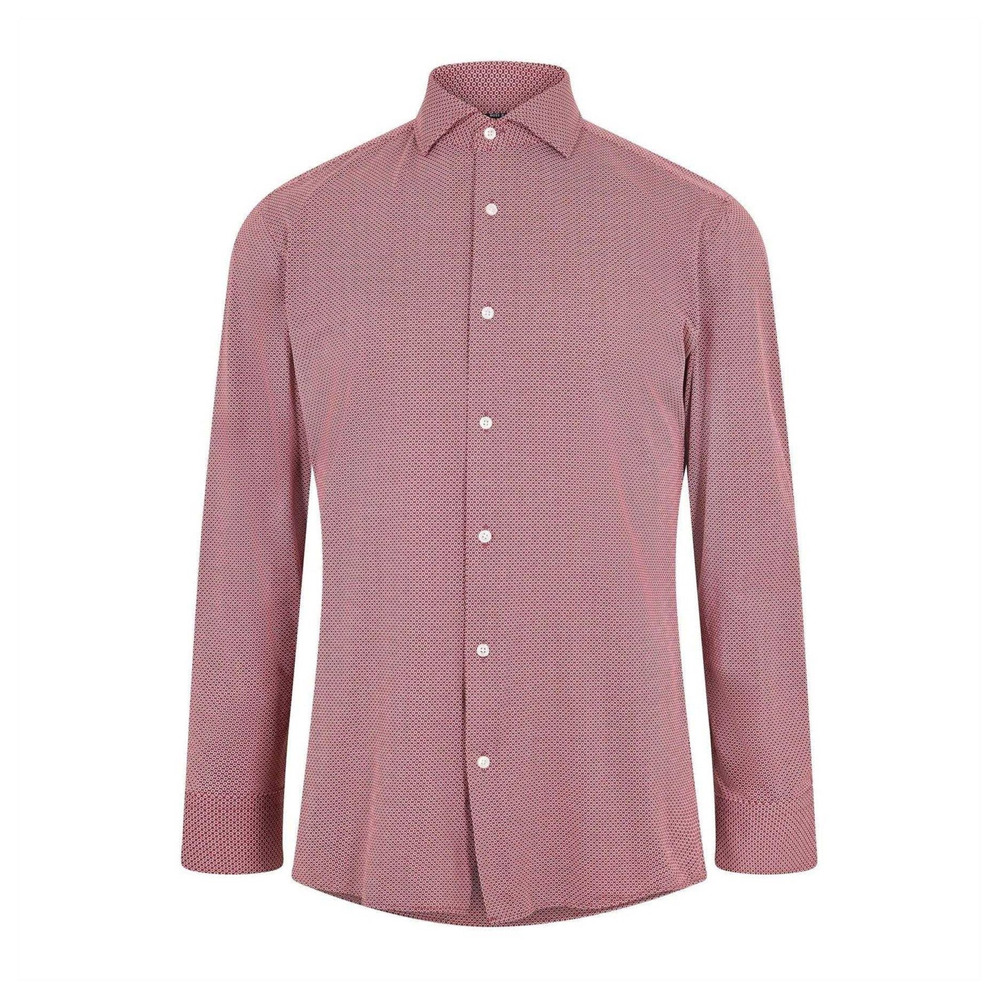 Brown - Front - Boss Mens Geometric Oxford Spread Collar Long-Sleeved Formal Shirt