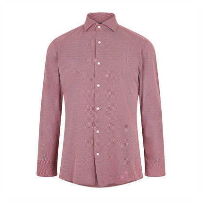 Brown - Front - Boss Mens Geometric Oxford Spread Collar Long-Sleeved Formal Shirt