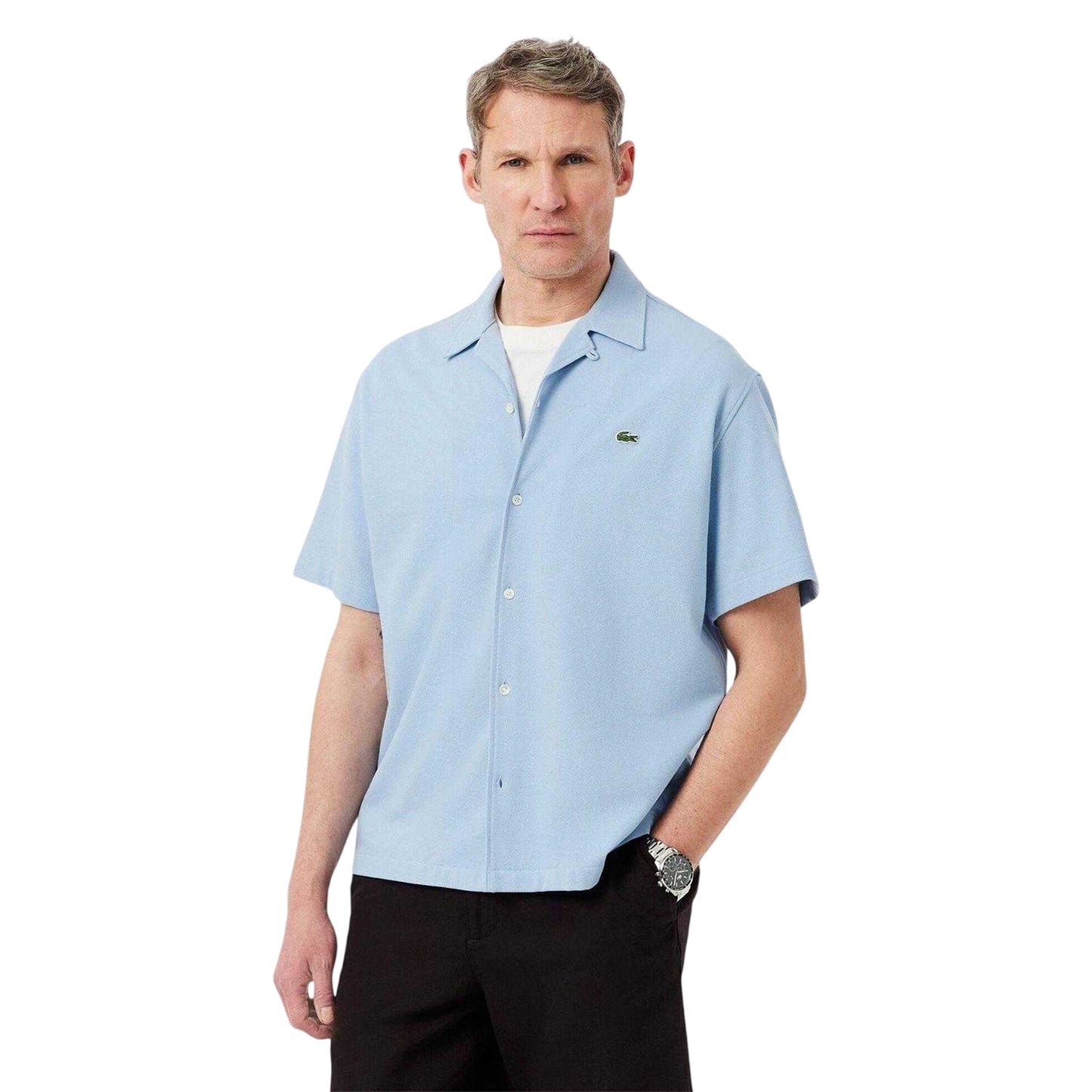 Blue - Side - Lacoste Mens Revere Collar Shirt