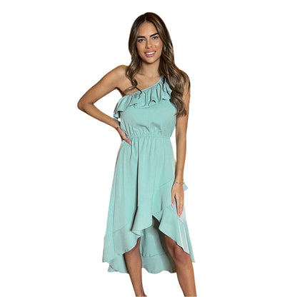 Duck Egg - Front - AX Paris Womens-Ladies Frill Shoulder One Shoulder Dress