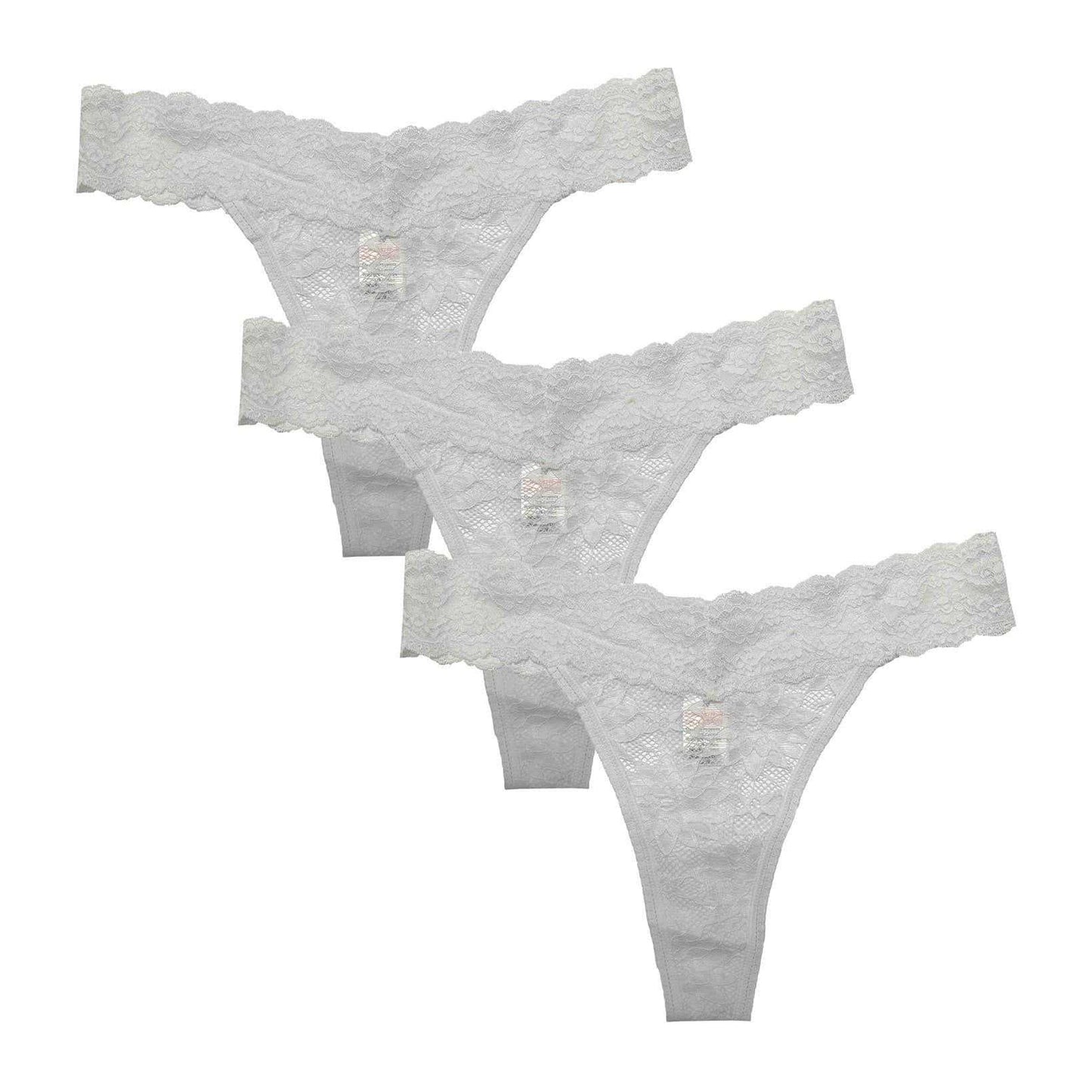 White - Front - Be You Womens-Ladies Floral Lace Thong (Pack of 3)