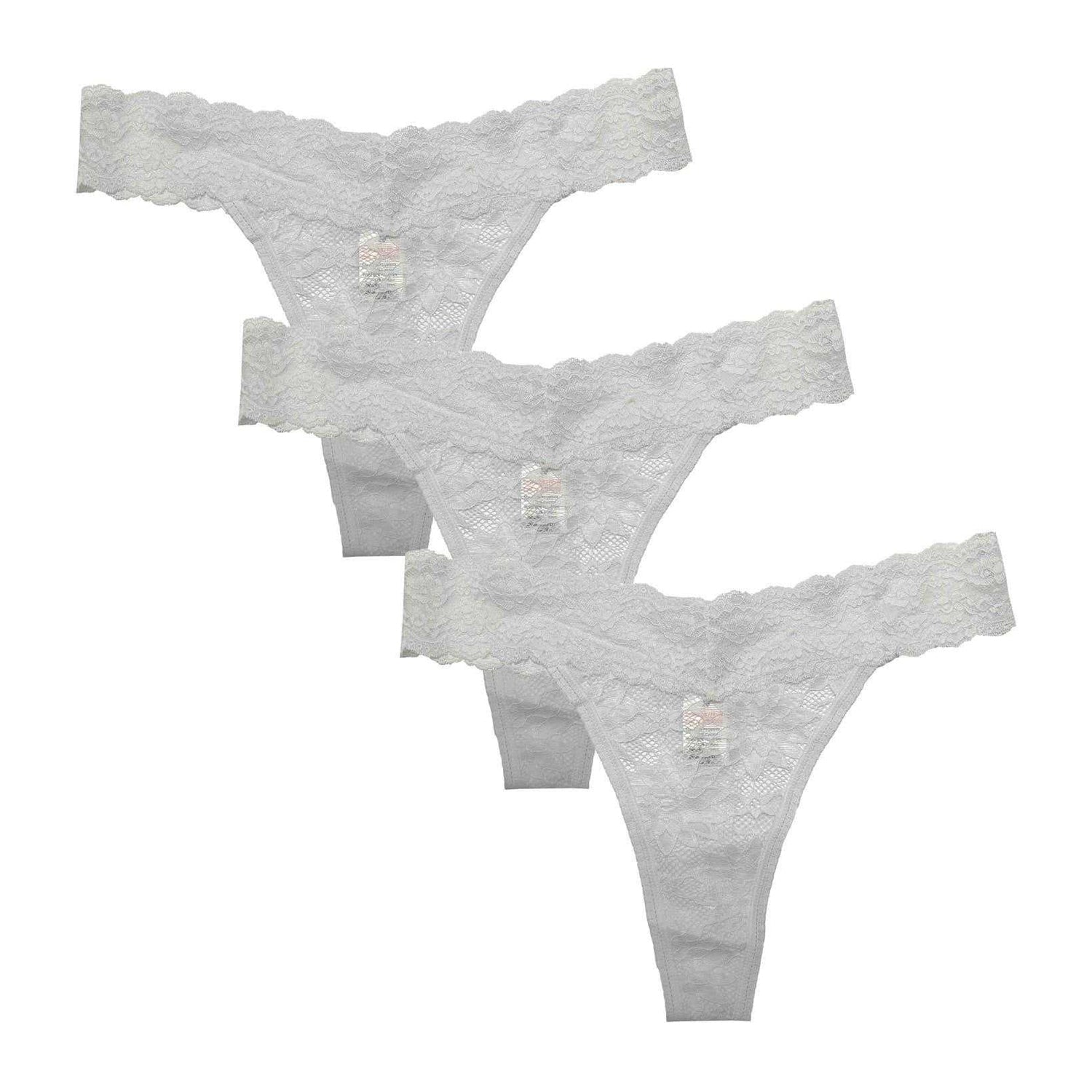 White - Front - Be You Womens-Ladies Floral Lace Thong (Pack of 3)