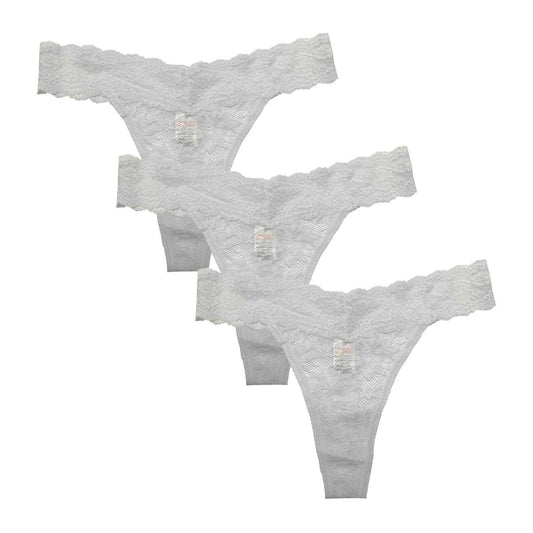 White - Front - Be You Womens-Ladies Floral Lace Thong (Pack of 3)