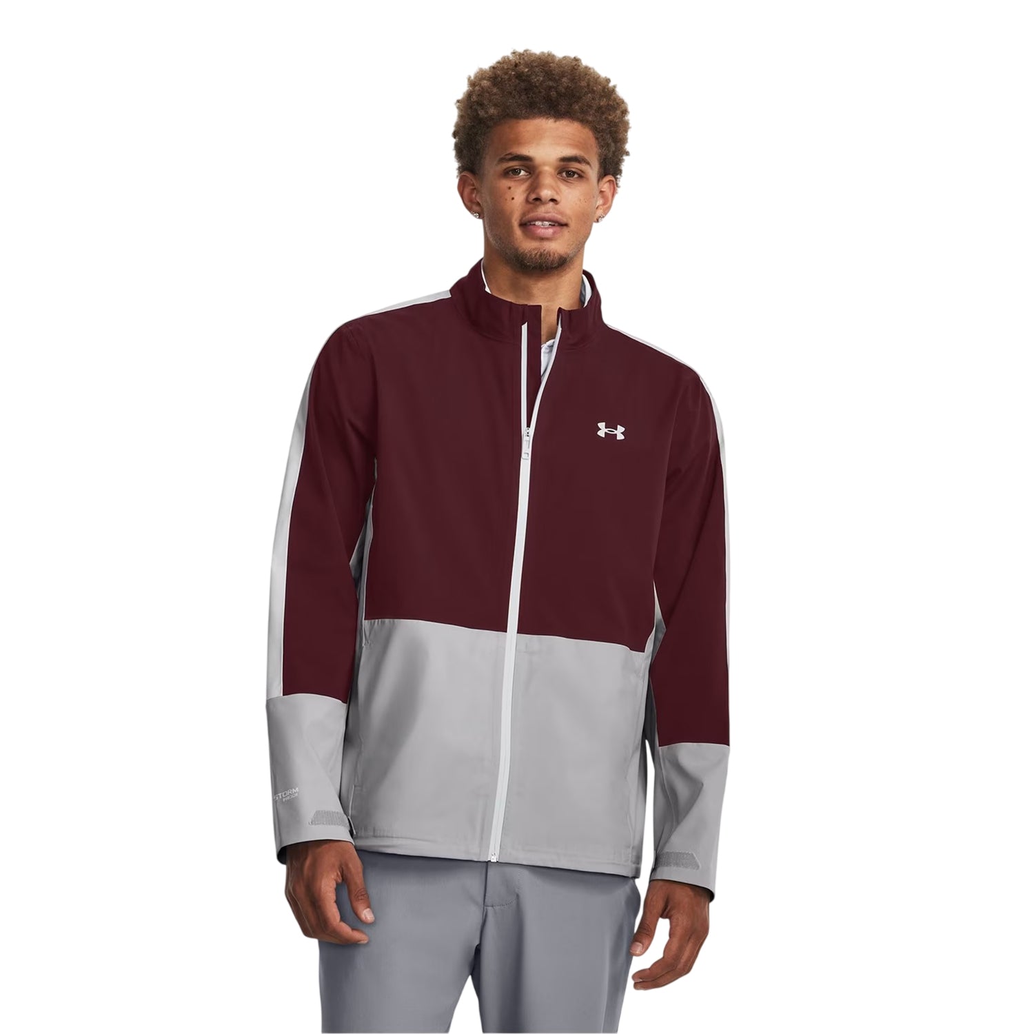 Maroon Melange - Side - Under Armour Mens Colour Block Long-Sleeved Performance Jacket