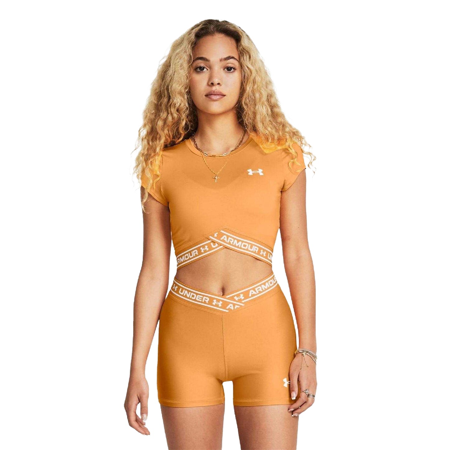 Orange - Side - Under Armour Womens-Ladies Cross Logo Crop Top