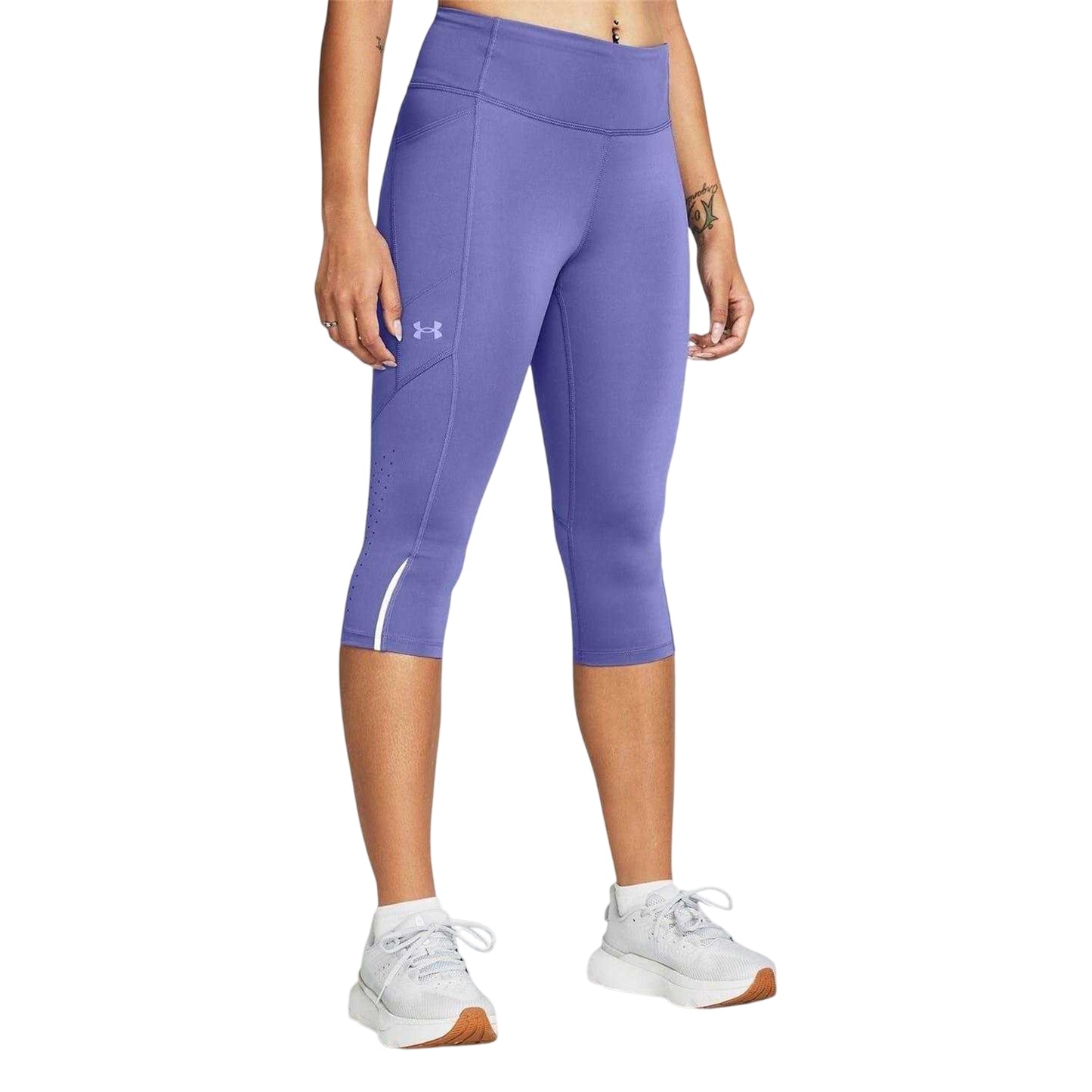 Purple - Side - Under Armour Womens-Ladies Launch Capri