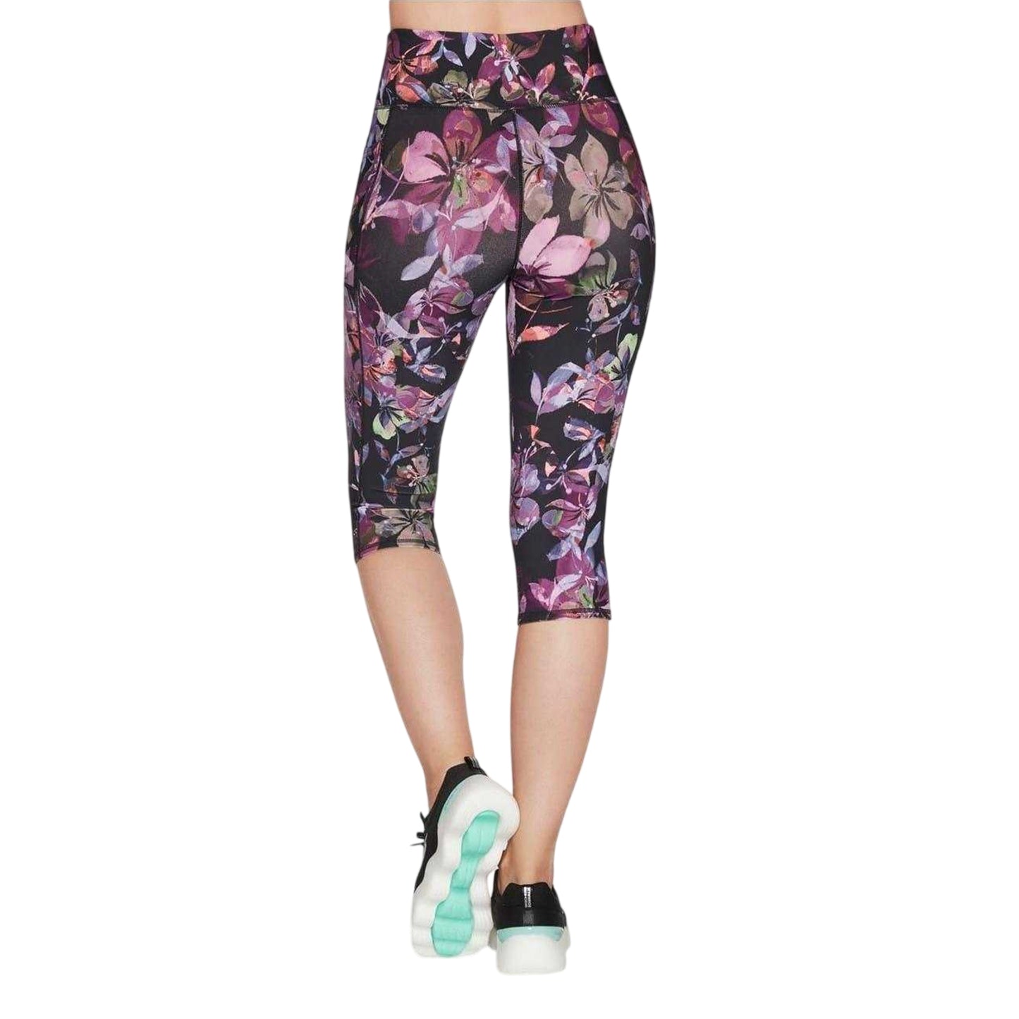 Black - Back - Skechers Womens-Ladies Go Flex Floral High Rise Workout Leggings