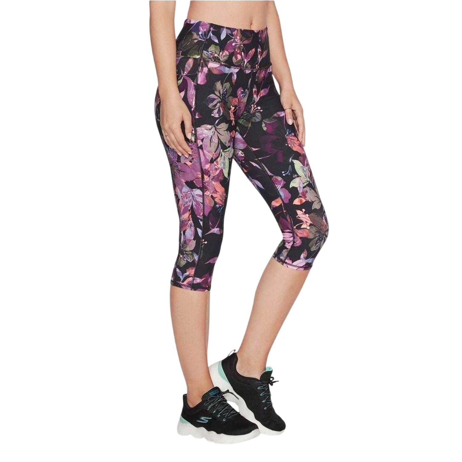 Black - Front - Skechers Womens-Ladies Go Flex Floral High Rise Workout Leggings