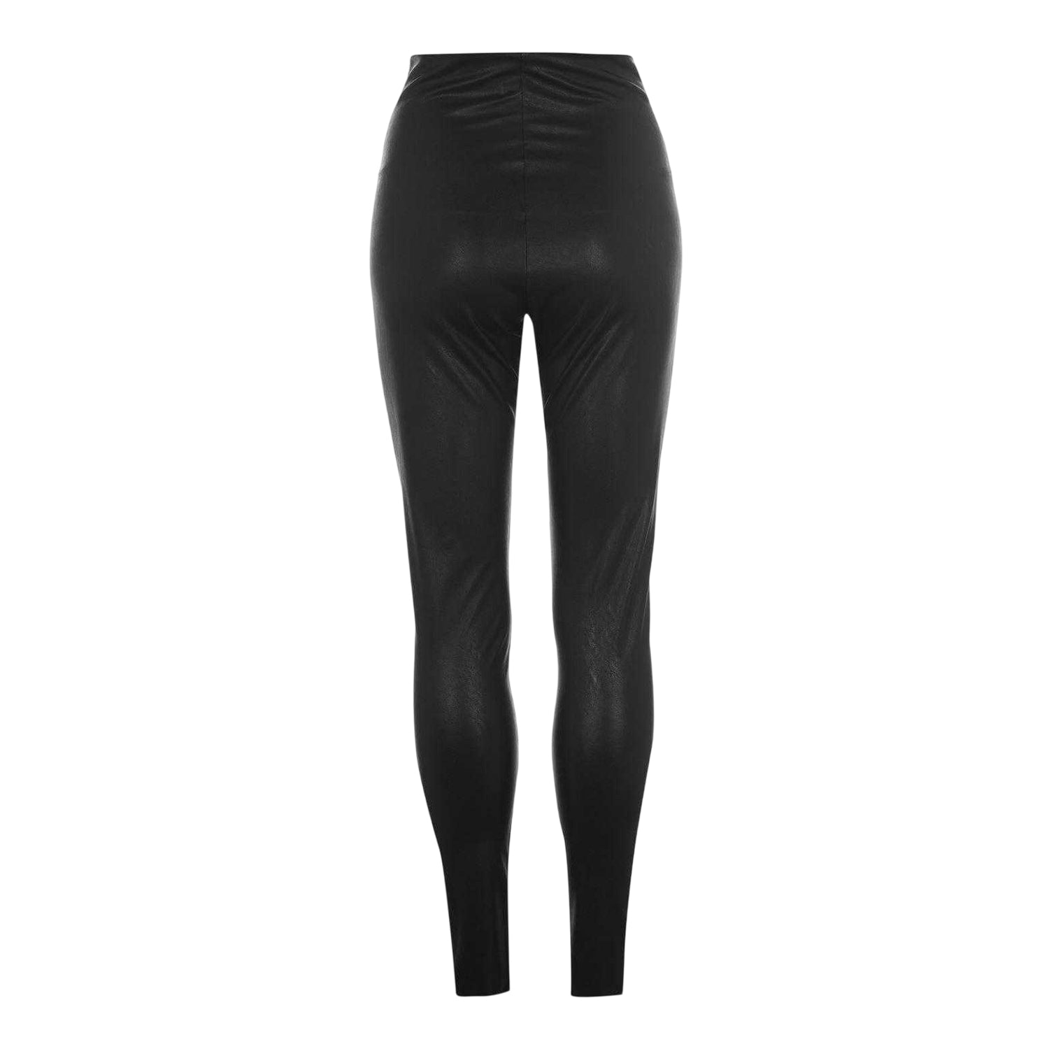 Black - Back - Command Womens-Ladies Faux Leather Leggings