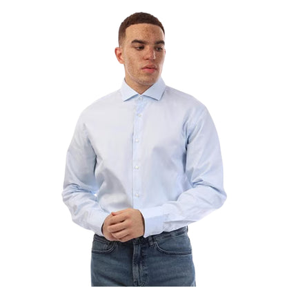 Blue - Side - Boss Mens Joe Oxford Spread Collar Long-Sleeved Formal Shirt
