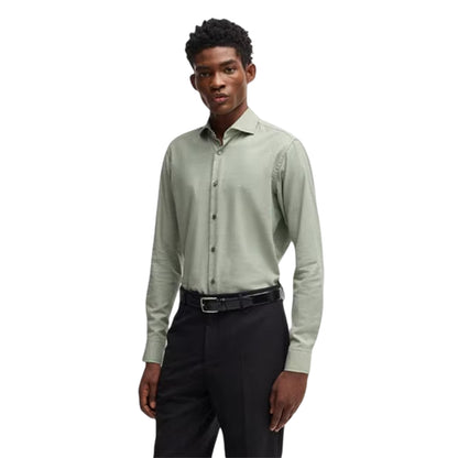 Green - Side - Boss Mens Joe Oxford Spread Collar Long-Sleeved Formal Shirt