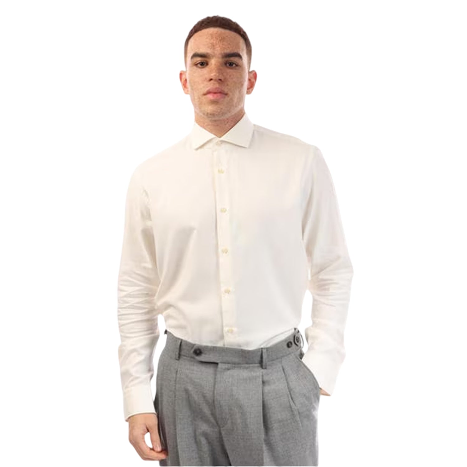 White - Side - Boss Mens Joe Oxford Spread Collar Long-Sleeved Formal Shirt