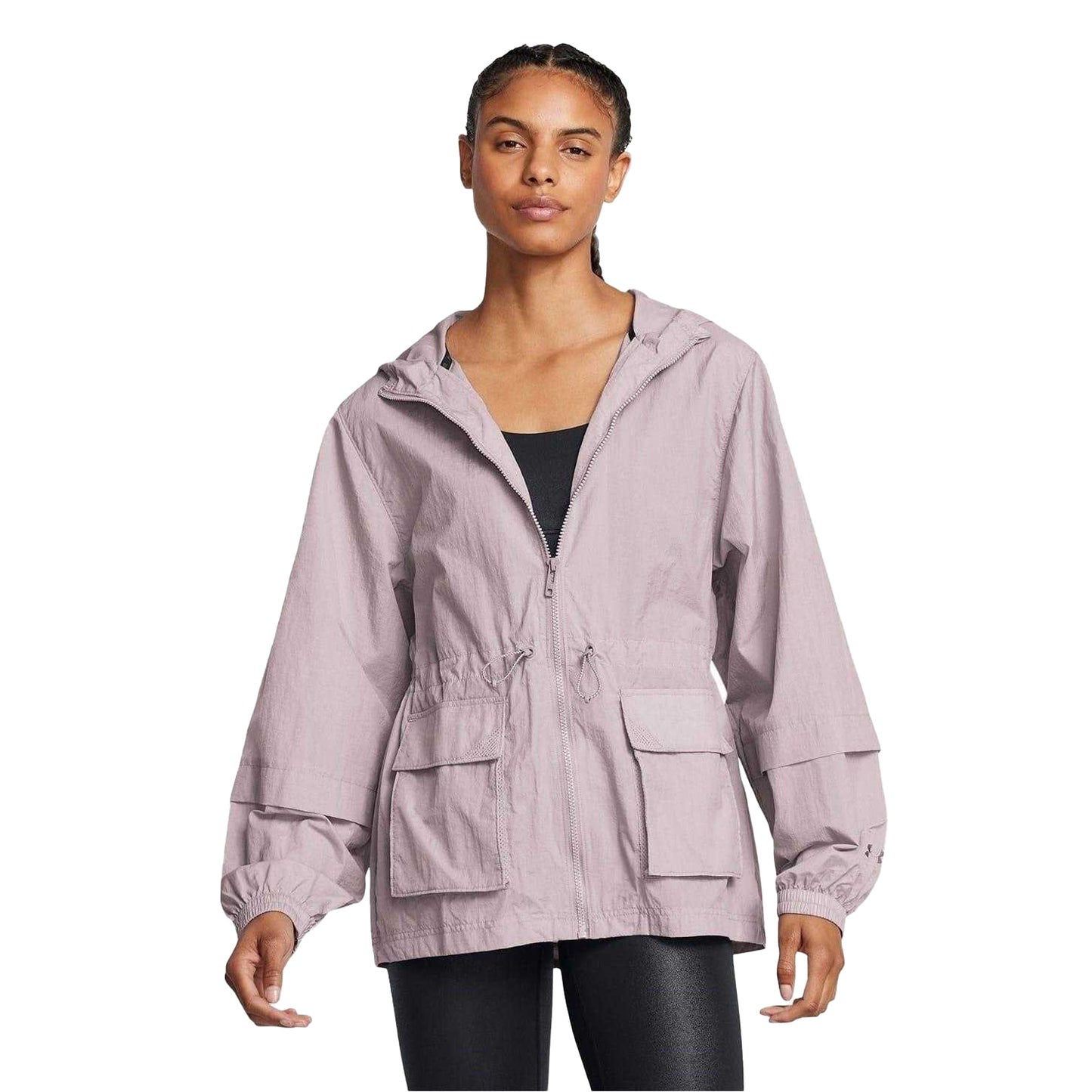 Grey - Side - Under Armour Womens-Ladies Drawstring Waist Windbreaker
