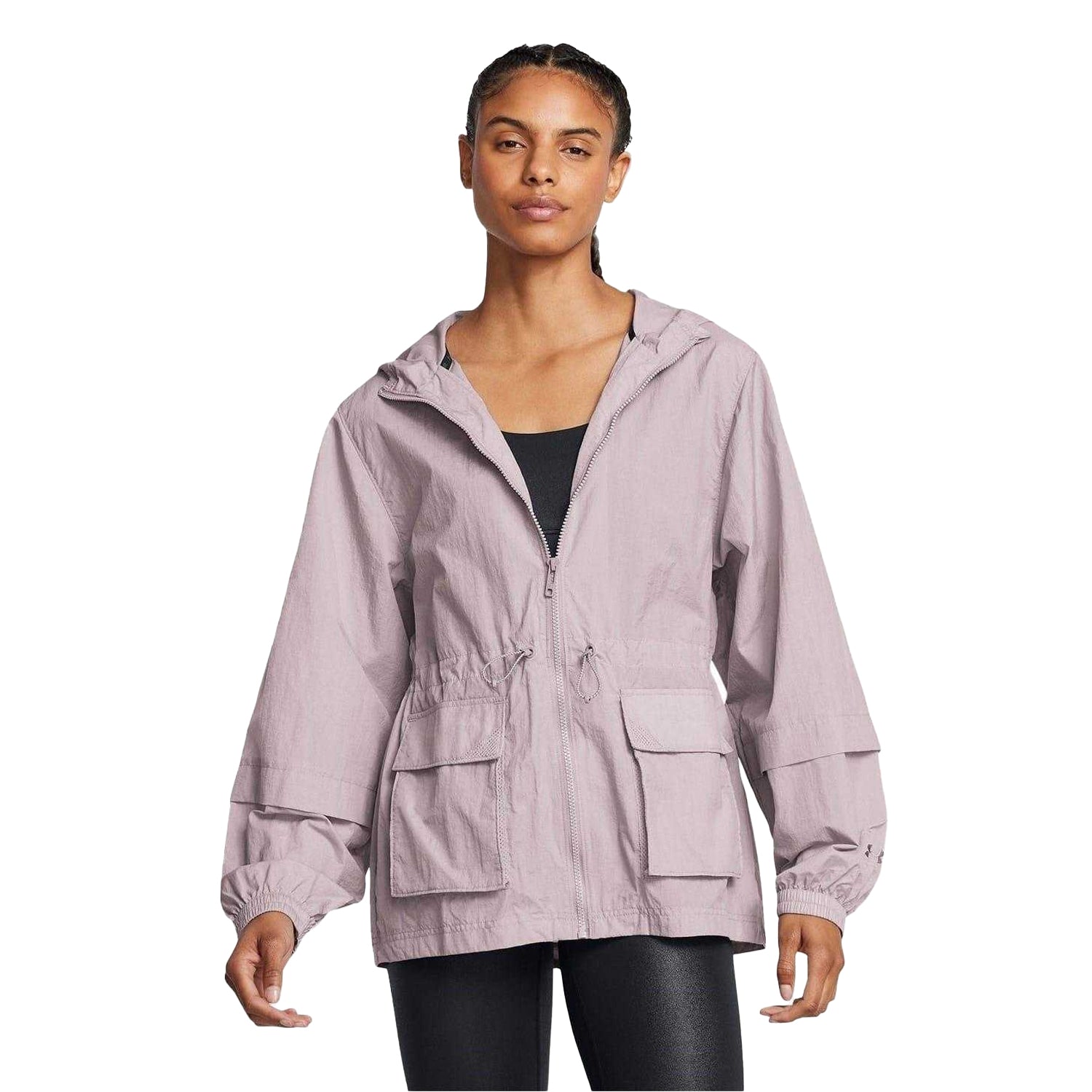 Grey - Side - Under Armour Womens-Ladies Drawstring Waist Windbreaker