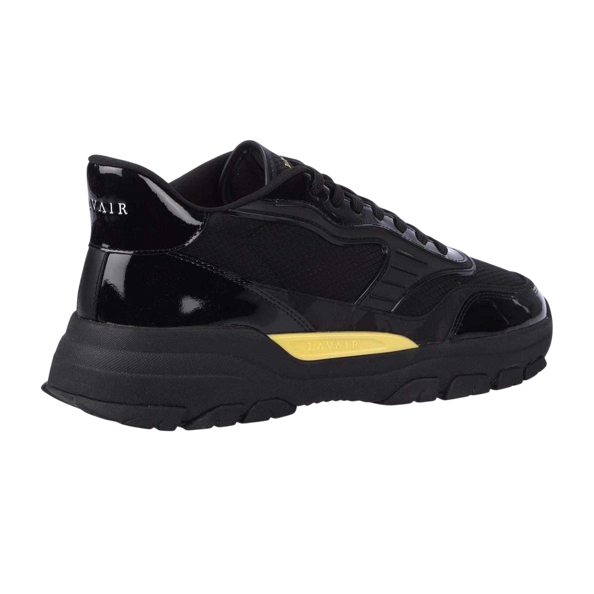 Black-Yellow - Back - Lavair Mens Pacific 2.0 Nappa Leather Chunky Flat Trainers