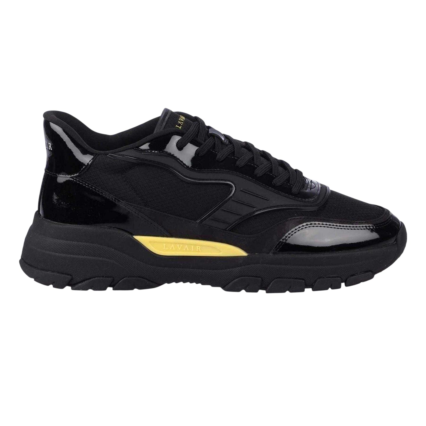 Black-Yellow - Front - Lavair Mens Pacific 2.0 Nappa Leather Chunky Flat Trainers