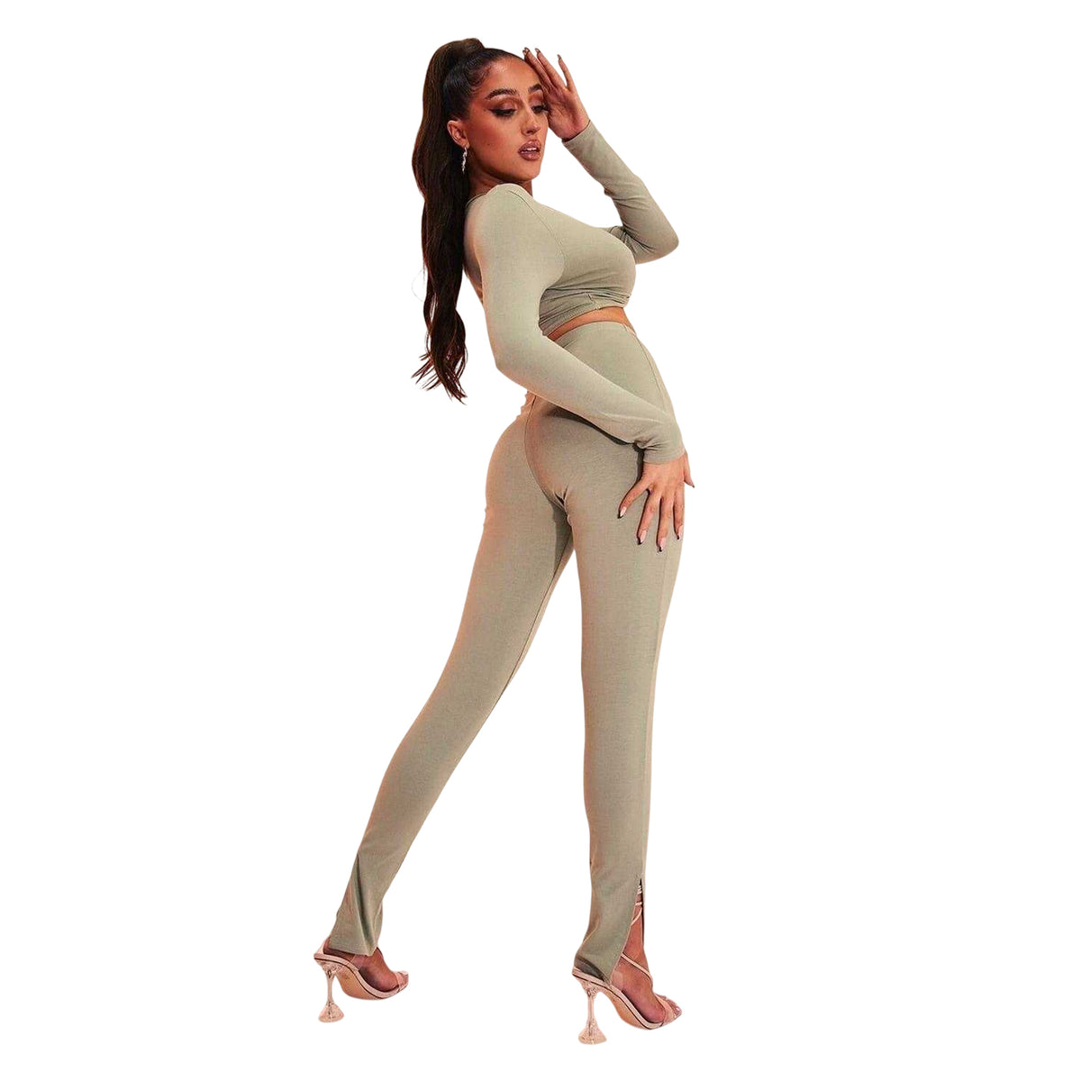 Green - Back - Missy Empire Womens-Ladies Jersey Split Hem Leggings