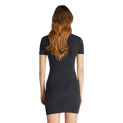 Washed Black - Back - Calvin Klein Womens-Ladies Ribbed Logo Skinny Mini Dress