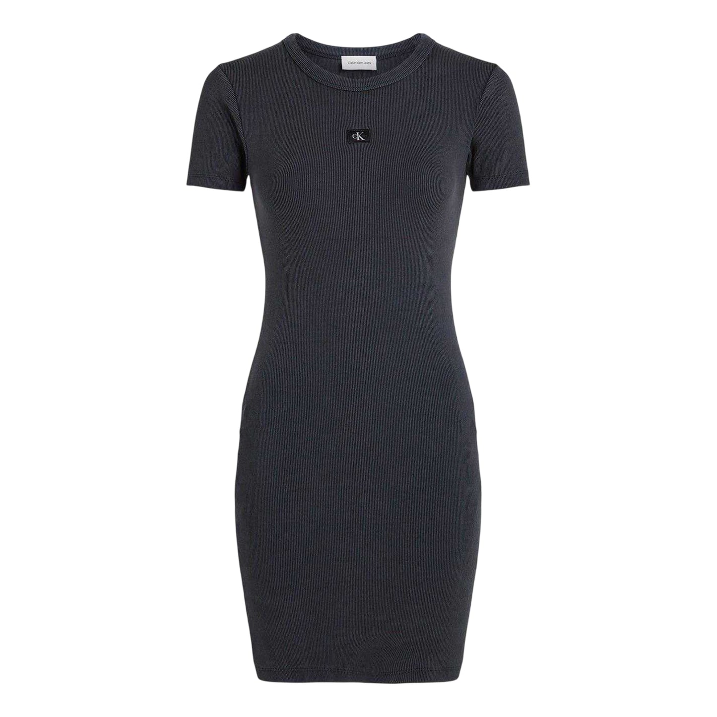 Washed Black - Front - Calvin Klein Womens-Ladies Ribbed Logo Skinny Mini Dress
