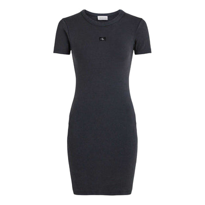 Washed Black - Front - Calvin Klein Womens-Ladies Ribbed Logo Skinny Mini Dress