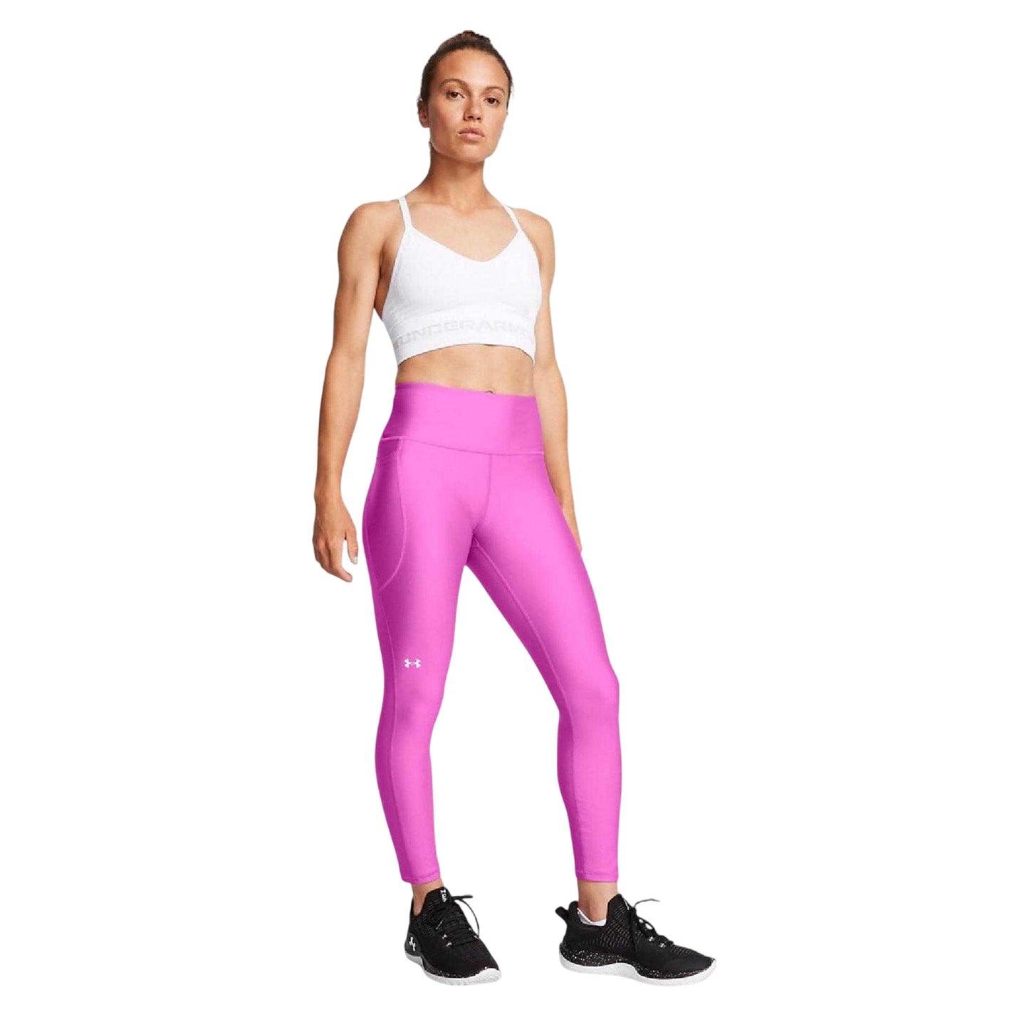 Pink - Side - Under Armour Womens-Ladies HeatGear Leggings