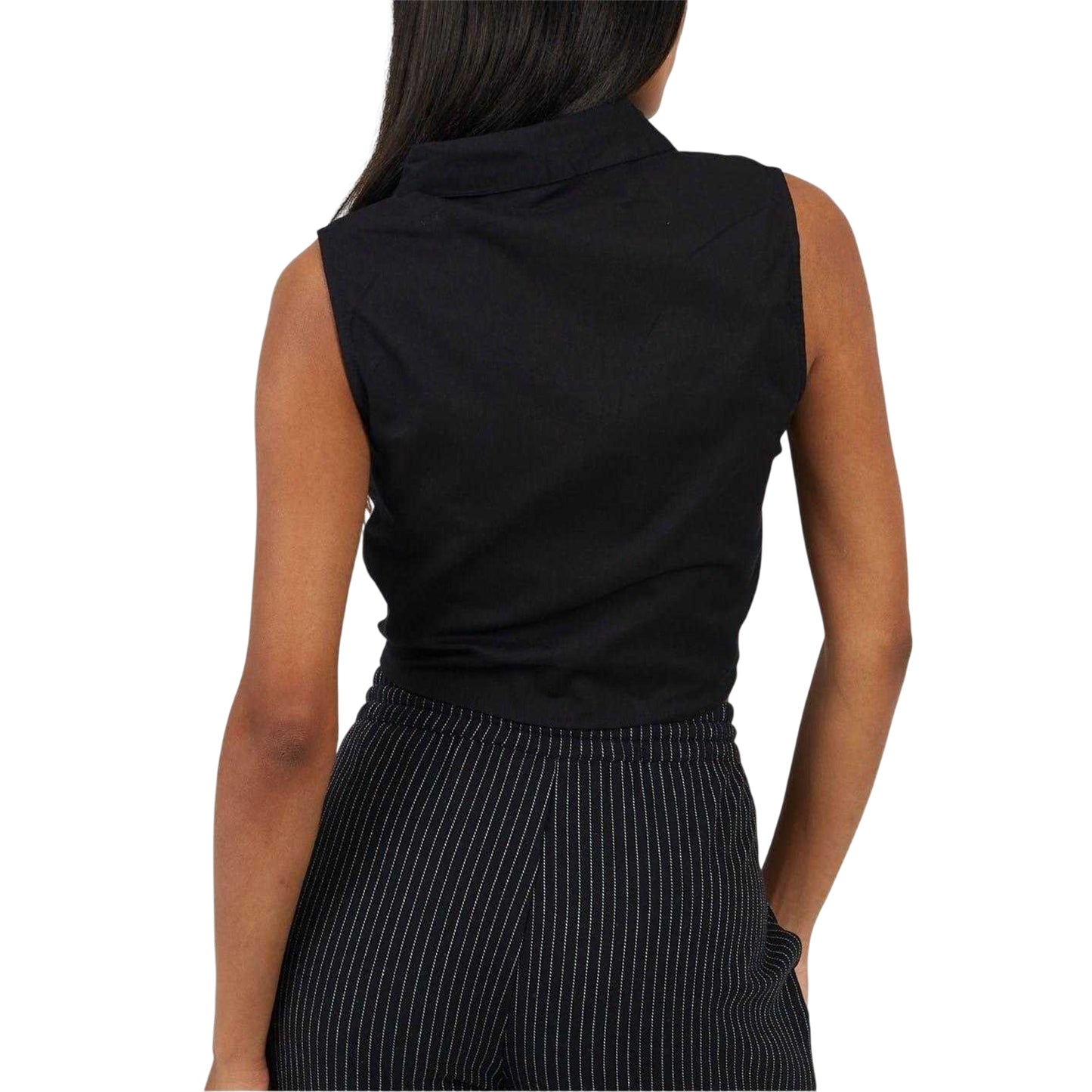 Black - Back - Brave Soul Womens-Ladies Tied Hem Sleeveless Crop Top