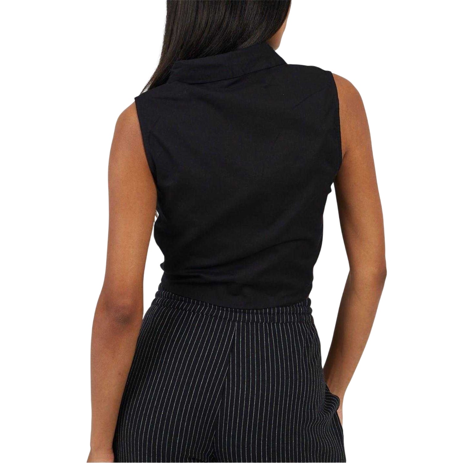 Black - Back - Brave Soul Womens-Ladies Tied Hem Sleeveless Crop Top