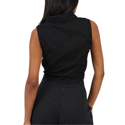 Black - Back - Brave Soul Womens-Ladies Tied Hem Sleeveless Crop Top