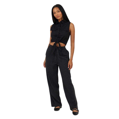 Black - Side - Brave Soul Womens-Ladies Tied Hem Sleeveless Crop Top