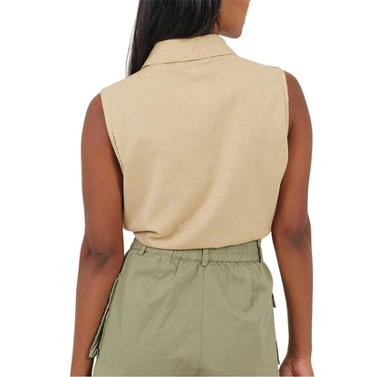 Sand - Back - Brave Soul Womens-Ladies Tied Hem Sleeveless Crop Top