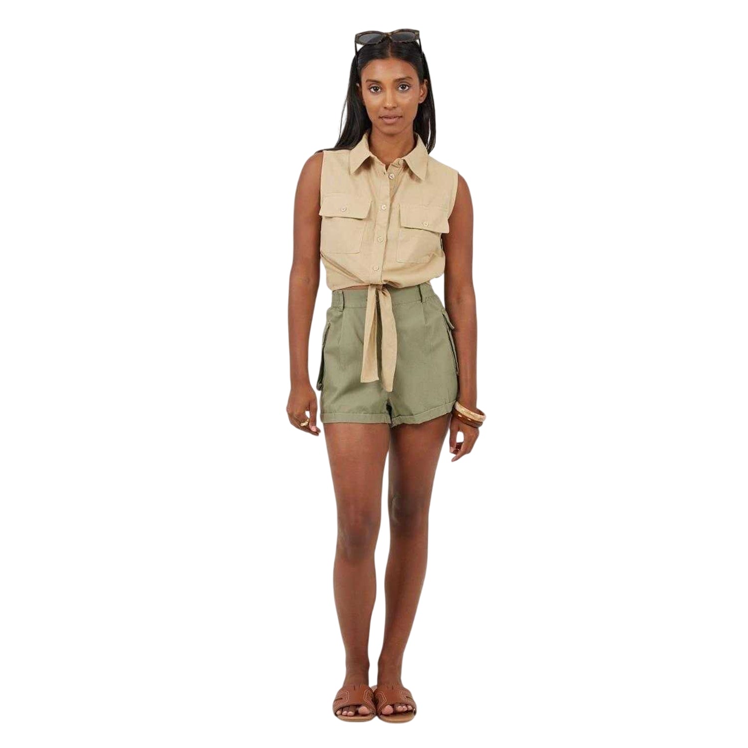 Sand - Side - Brave Soul Womens-Ladies Tied Hem Sleeveless Crop Top