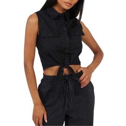 Black - Front - Brave Soul Womens-Ladies Tied Hem Sleeveless Crop Top