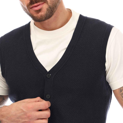 Dark Blue - Side - Boss Mens Cotton Vest Top