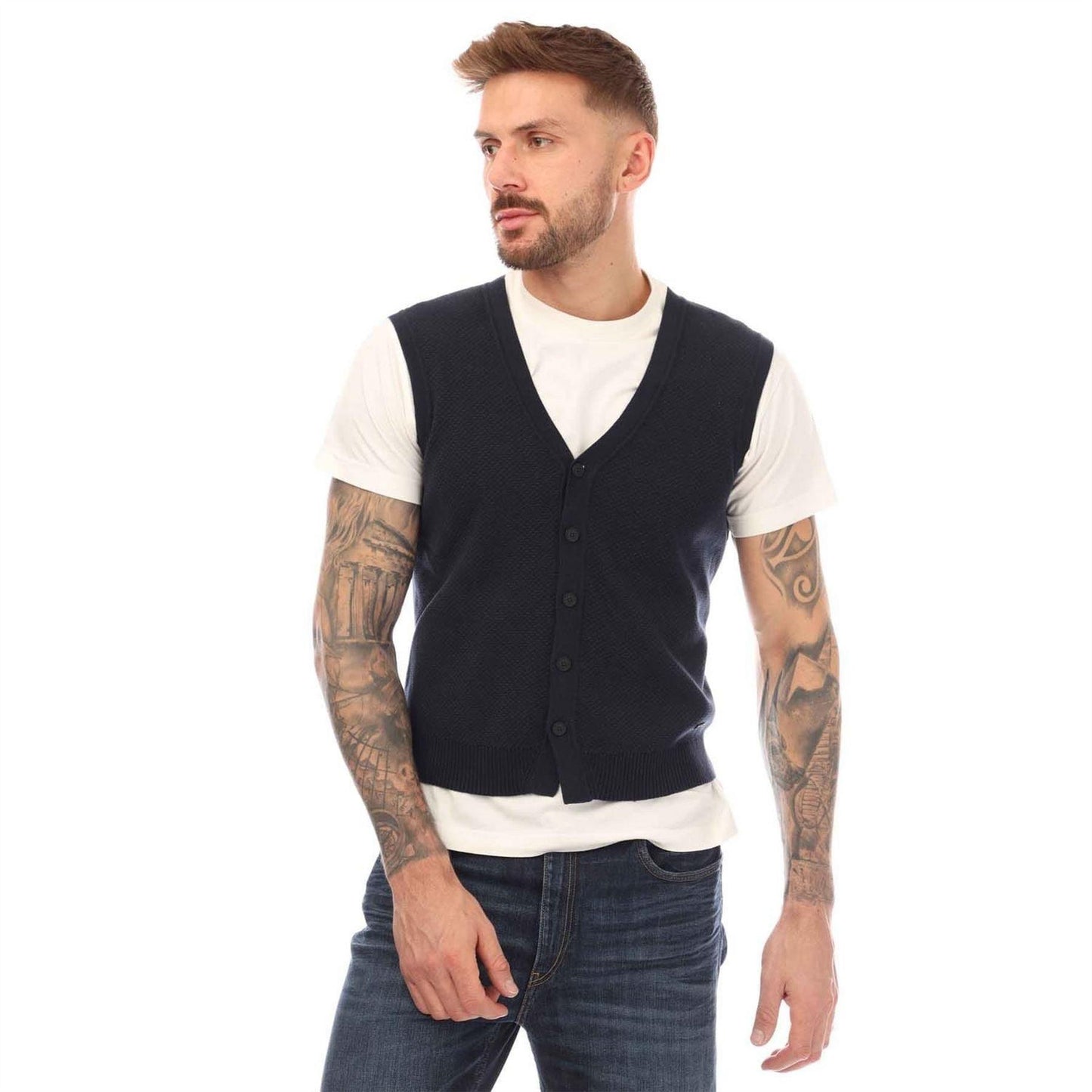 Dark Blue - Front - Boss Mens Cotton Vest Top