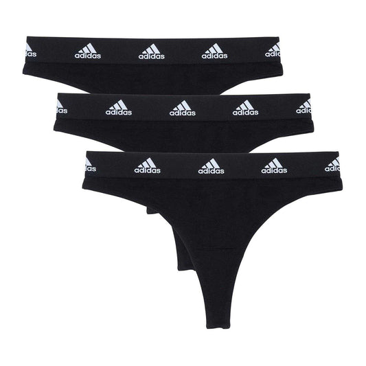 Black - Front - Adidas Womens-Ladies Comfort Active Thong (Pack of 3)