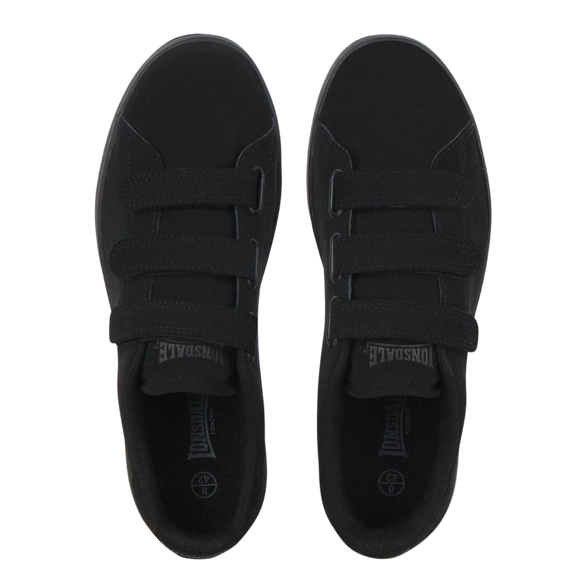 Black - Side - Lonsdale Mens Leyton Triple Strap Flat Trainers