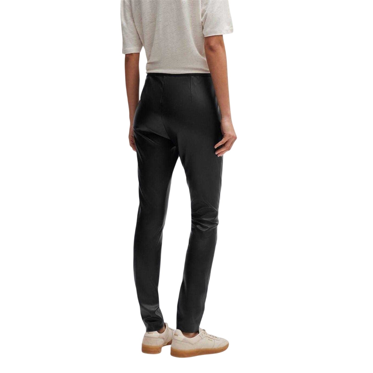 Black - Back - Boss Womens-Ladies Taslimah Wet Look Skinny Trousers