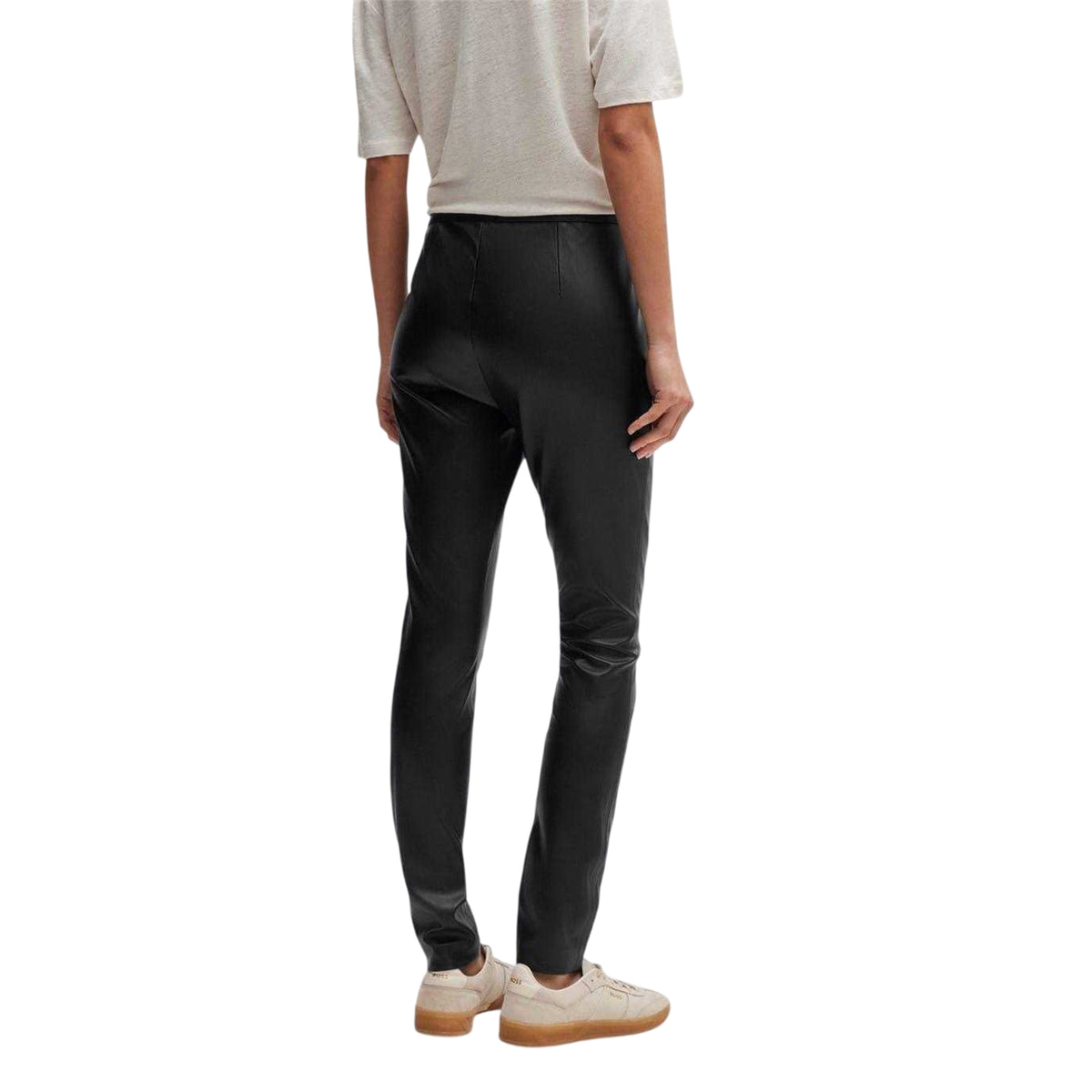 Black - Back - Boss Womens-Ladies Taslimah Wet Look Skinny Trousers