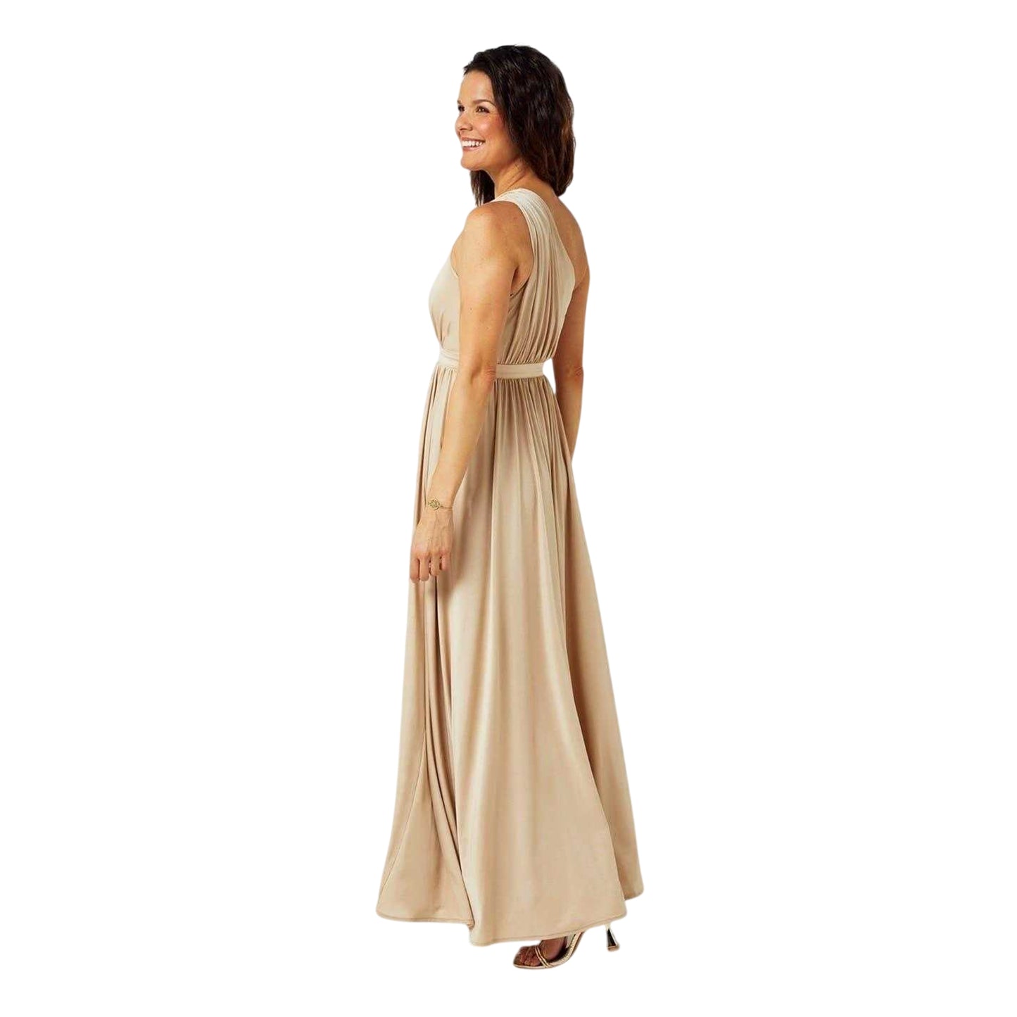 Champagne - Back - Biba Womens-Ladies One Shoulder Wedding Maxi Dress