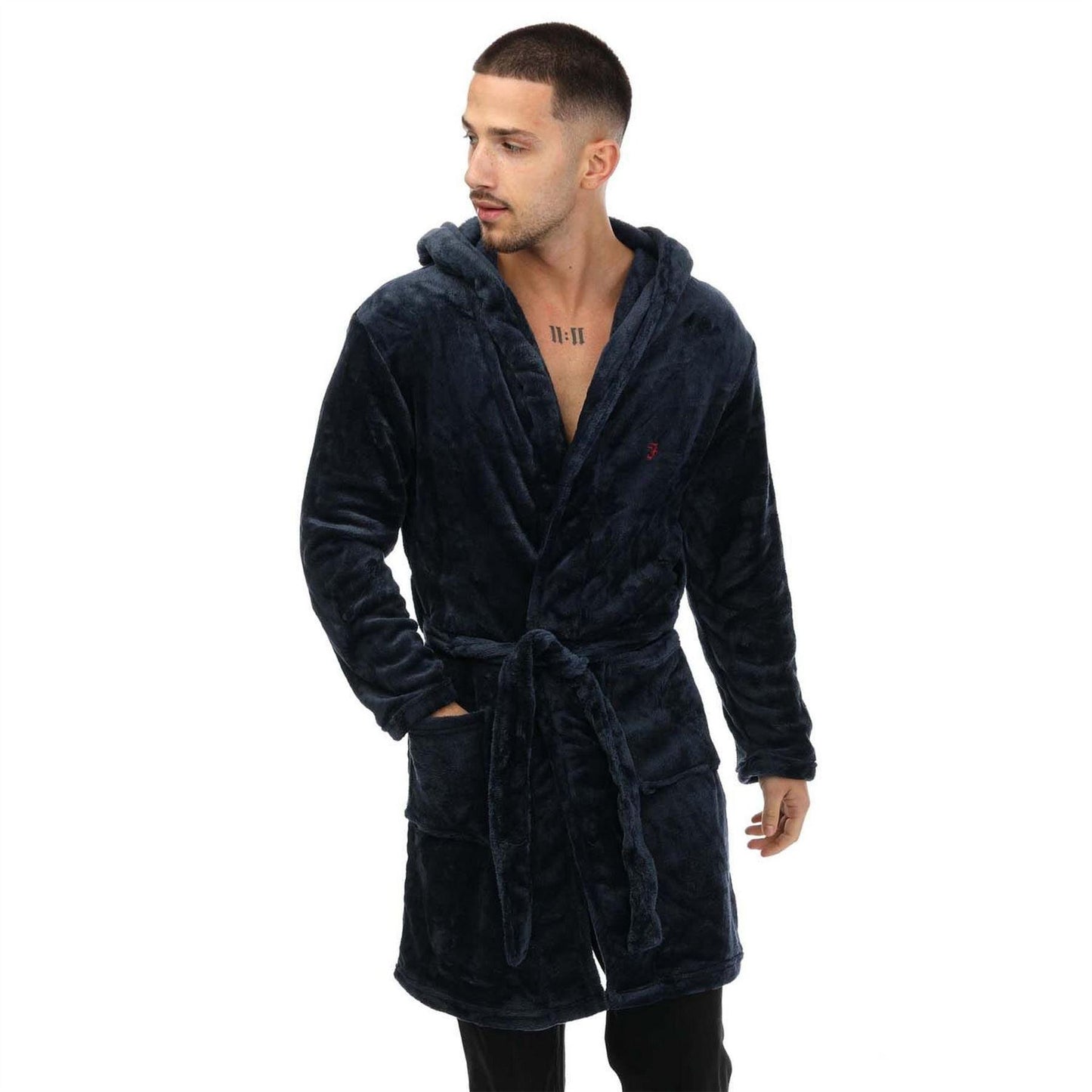 Navy - Side - Farah Mens Plain Polyester Dressing Gown