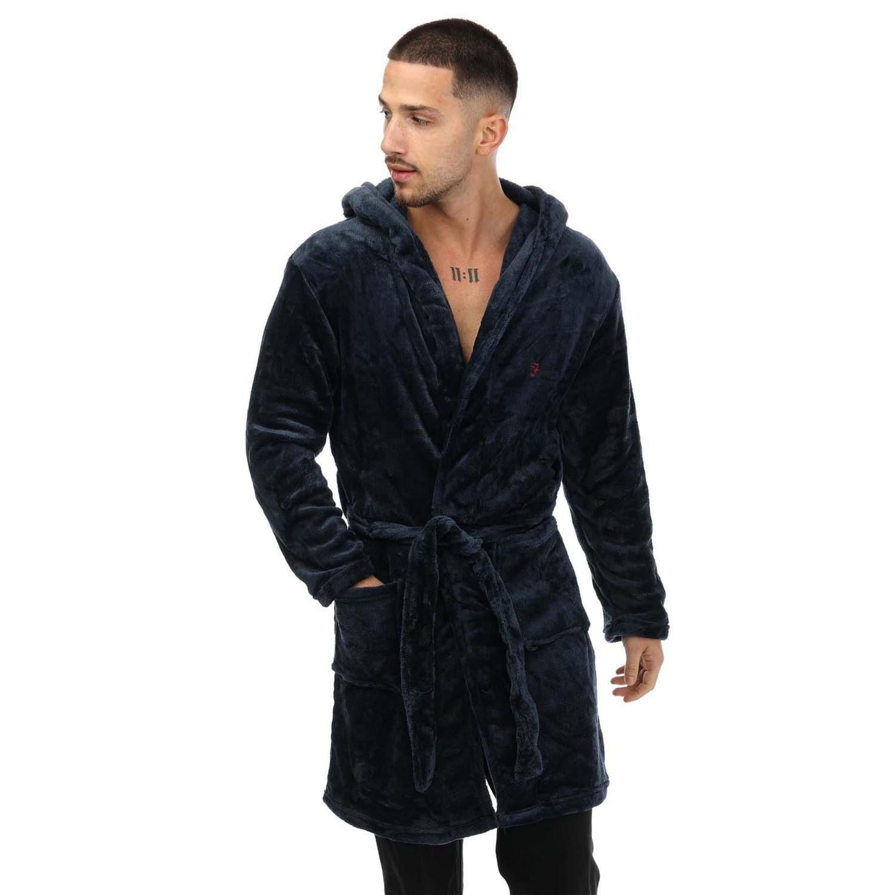 Navy - Side - Farah Mens Plain Polyester Dressing Gown