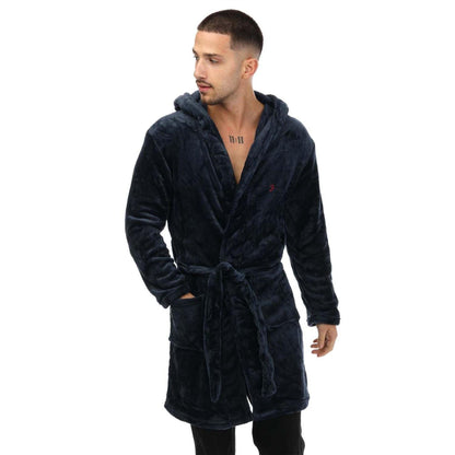 Navy - Side - Farah Mens Plain Polyester Dressing Gown