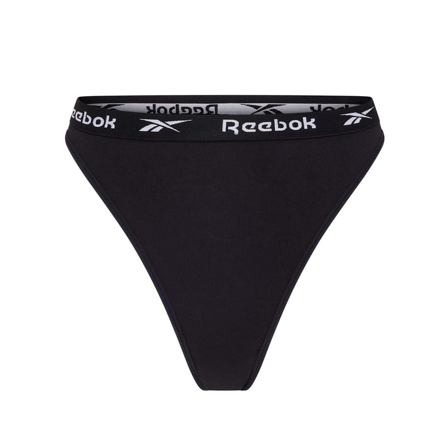 Black-White-Grey - Back - Reebok Womens-Ladies Logo Thong