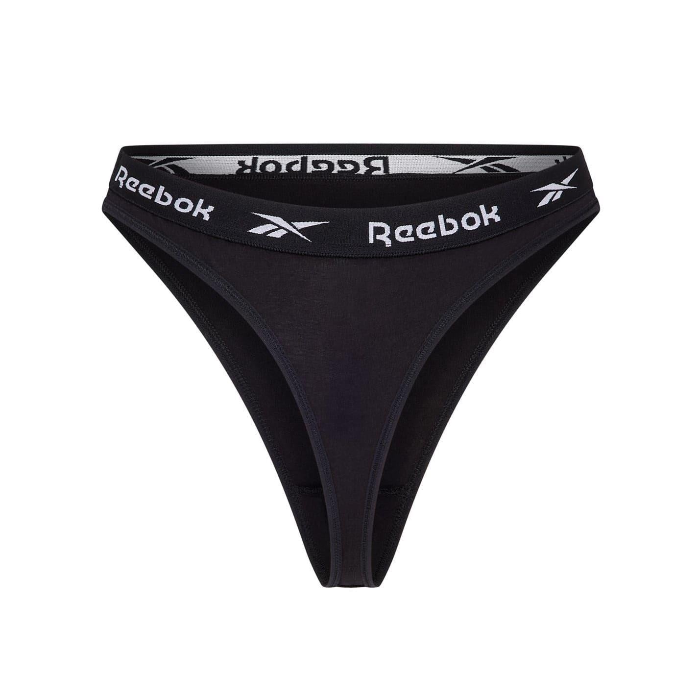 Black-White-Grey - Side - Reebok Womens-Ladies Logo Thong