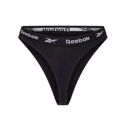 Black-White-Grey - Side - Reebok Womens-Ladies Logo Thong