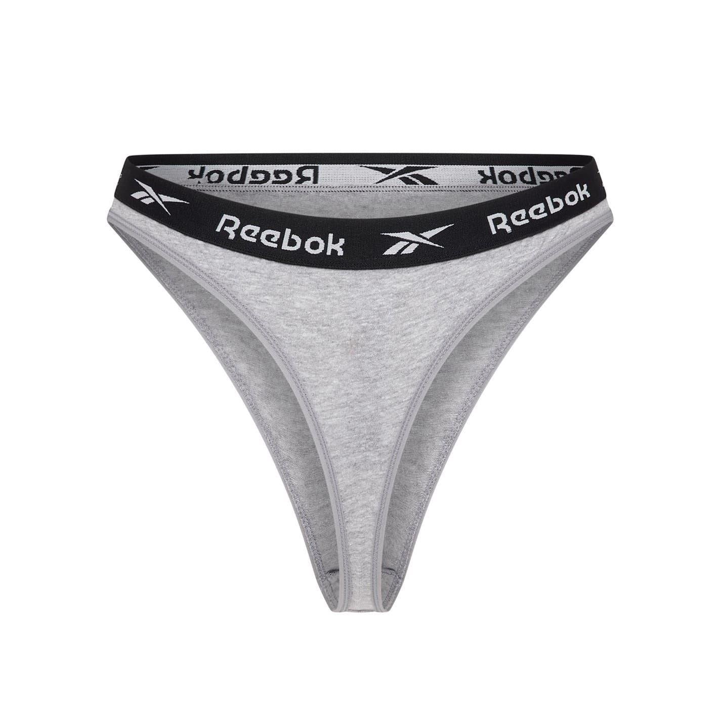 Black-White-Grey - Pack Shot - Reebok Womens-Ladies Logo Thong